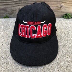 Vintage LEADER L.O.G.A Chicago Bulls Snapback Hat Mens Black NBA Embroidered Cap